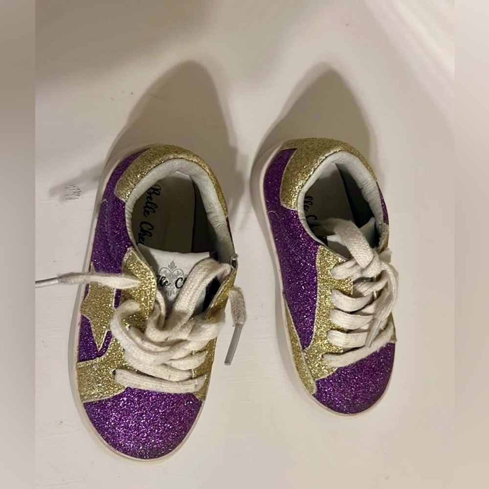 Belle Cher Kids Glitter Lace-Up Sneakers in Purple and Gold